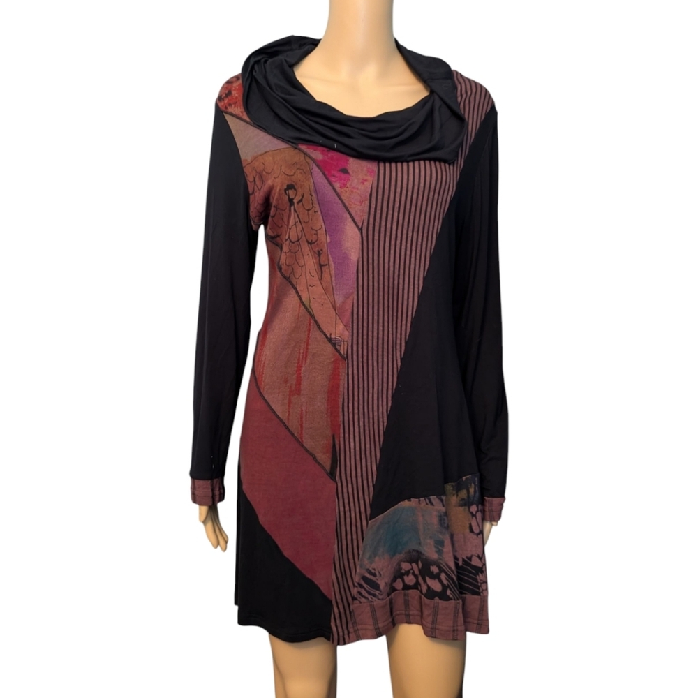 Parsley And Sage Patchwork Dress, Size Medium, earth tones